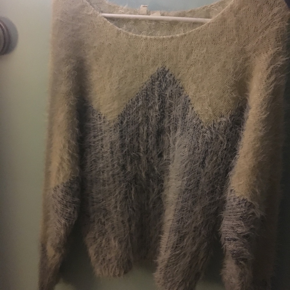 Free people fluffy blue and creme sweater